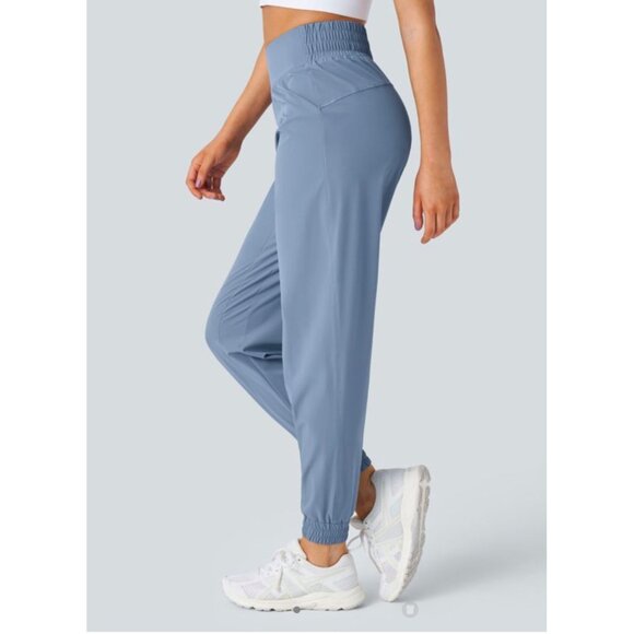 Halara High Waisted Elastic Waistband Hiking Joggers Sz Medium Petite Blue Pants - Picture 3 of 10
